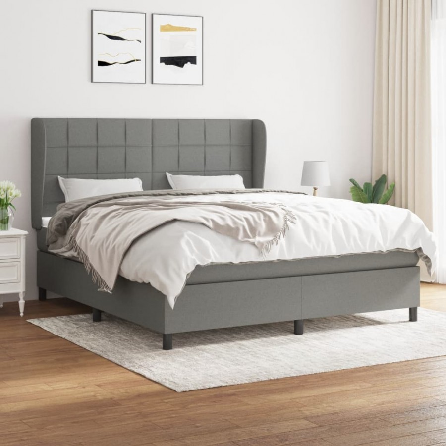 Cadre de lit avec matelas Gris foncé 180x200cm Tissu