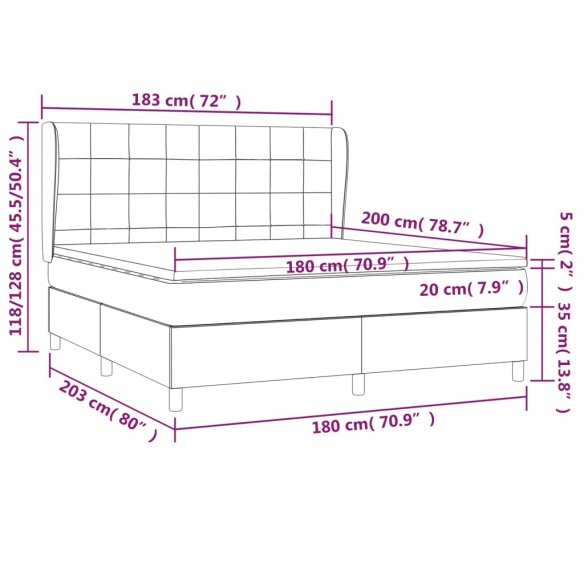 Sommier à lattes de lit avec matelas Gris foncé 180x200cm Tissu