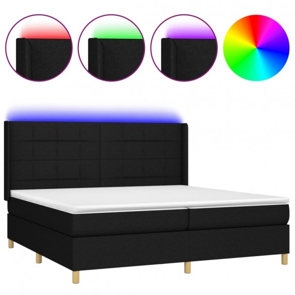 Sommier à lattes de lit et matelas et LED Noir 200x200 cm Tissu