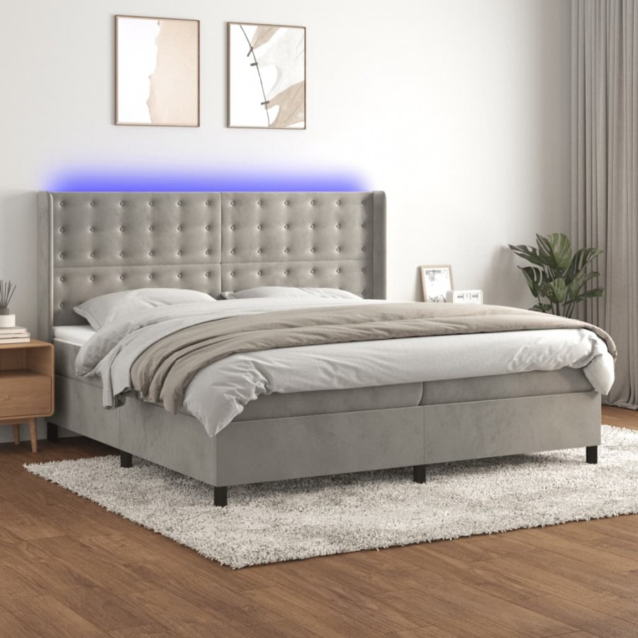 Sommier à lattes de lit matelas et LED Gris clair 200x200 cm