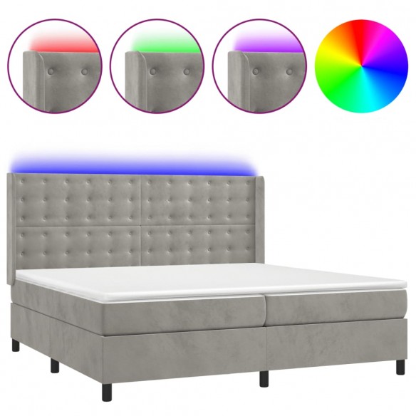 Sommier à lattes de lit matelas et LED Gris clair 200x200 cm