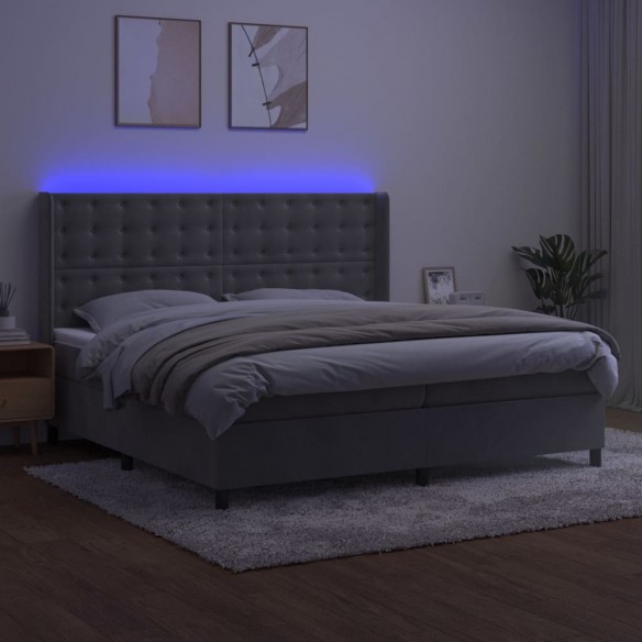 Sommier à lattes de lit matelas et LED Gris clair 200x200 cm