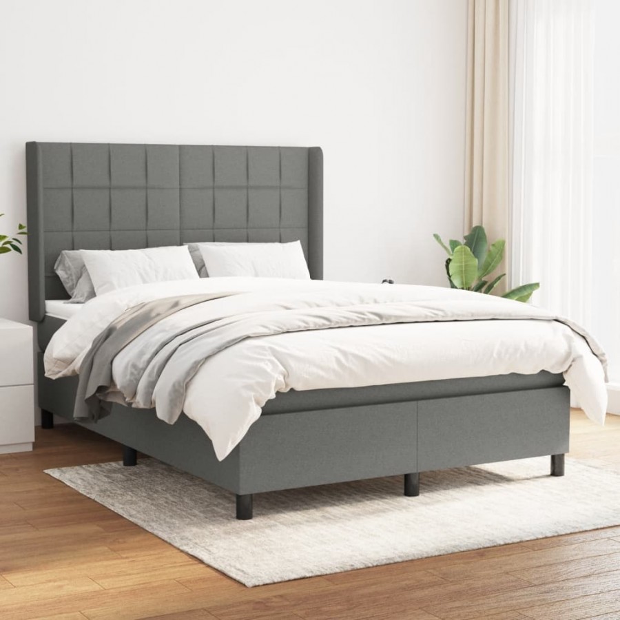 Cadre de lit avec matelas Gris foncé 140x190cm Tissu