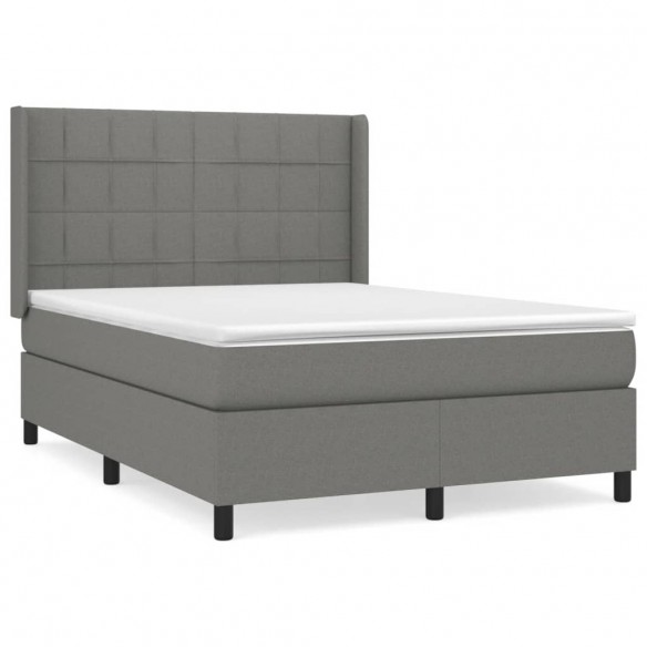 Cadre de lit avec matelas Gris foncé 140x190cm Tissu