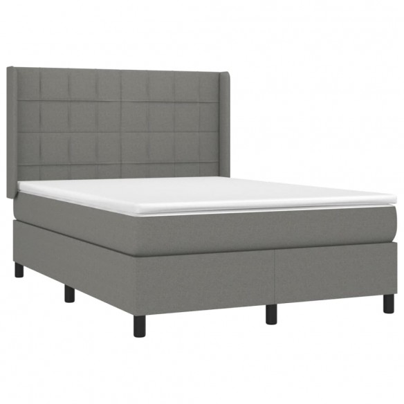 Cadre de lit avec matelas Gris foncé 140x190cm Tissu