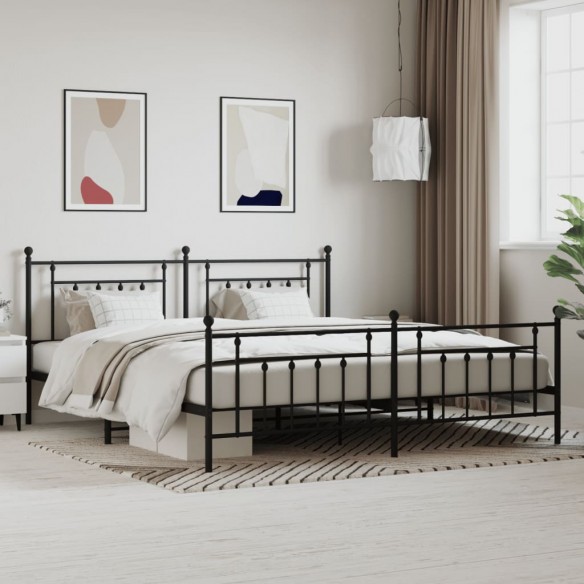 Cadre de lit métal avec tête de lit/pied de lit noir 200x200 cm