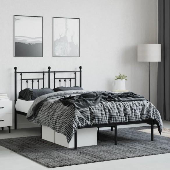 Cadre de lit métal avec tête de lit noir 135x190 cm