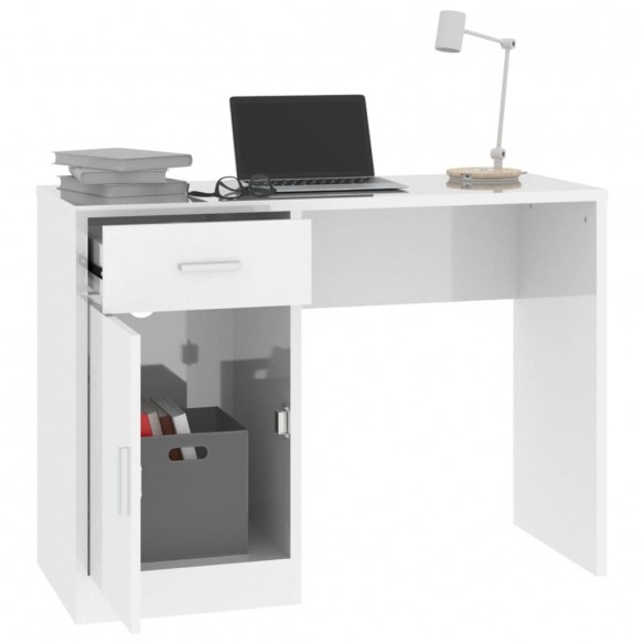 Bureau avec tiroir et armoire Blanc brillant 100x40x73 cm