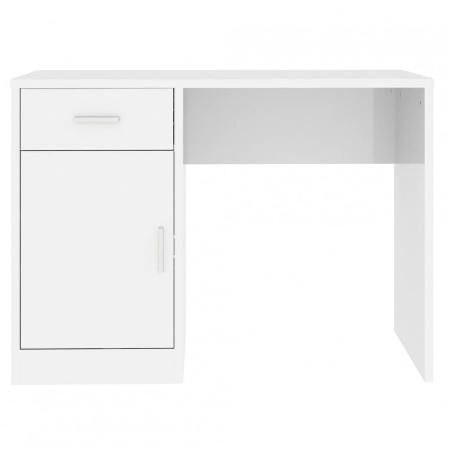 Bureau avec tiroir et armoire Blanc brillant 100x40x73 cm