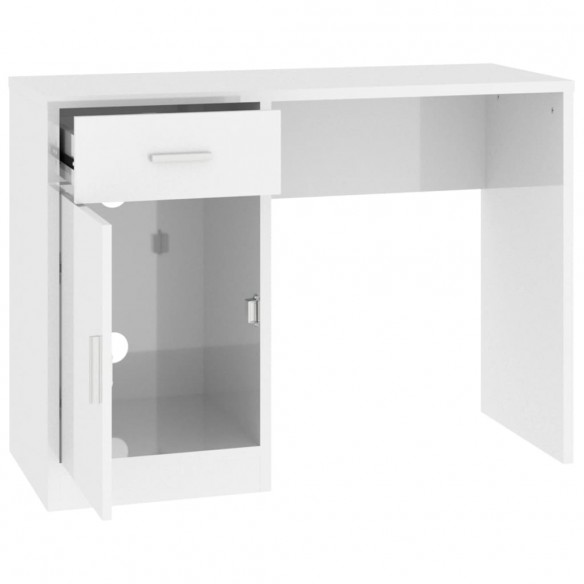 Bureau avec tiroir et armoire Blanc brillant 100x40x73 cm