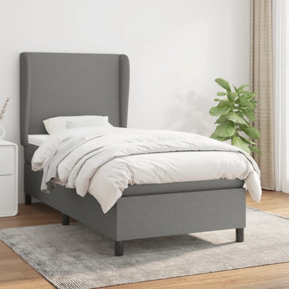 Cadre de lit avec matelas Gris foncé 90x200 cm Tissu