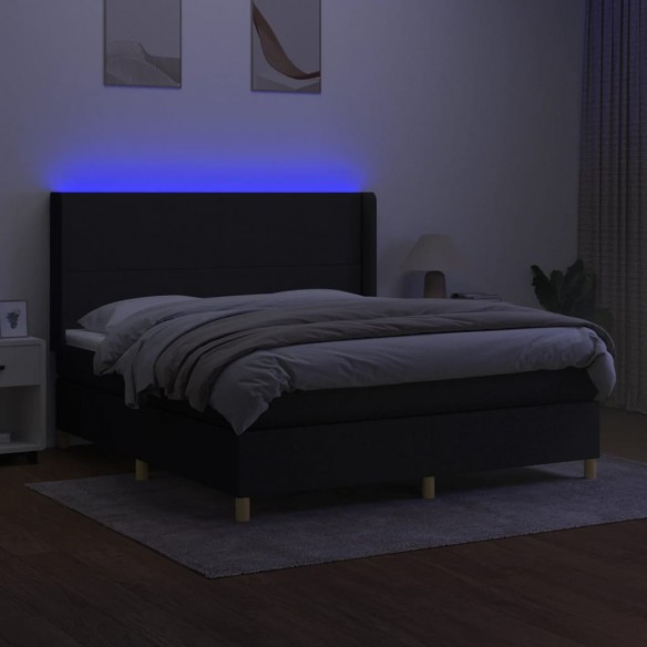 Sommier à lattes de lit matelas et LED Noir 180x200 cm Tissu