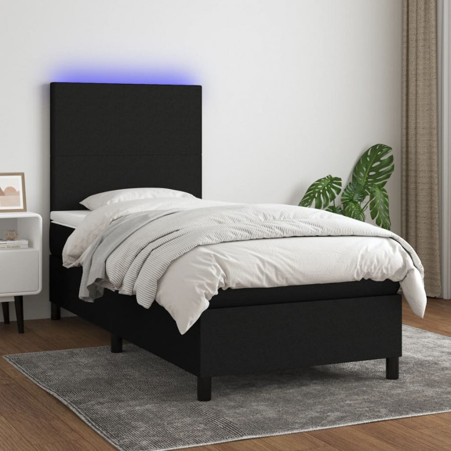 Sommier à lattes de lit avec matelas et LED Noir 90x200cm Tissu