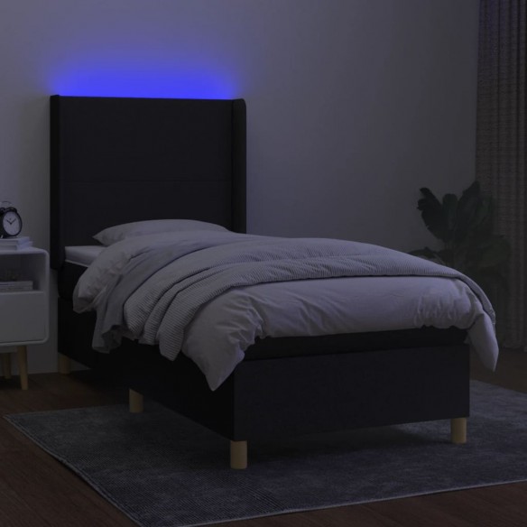 Cadre de lit matelas et LED Noir 90x190 cm Tissu