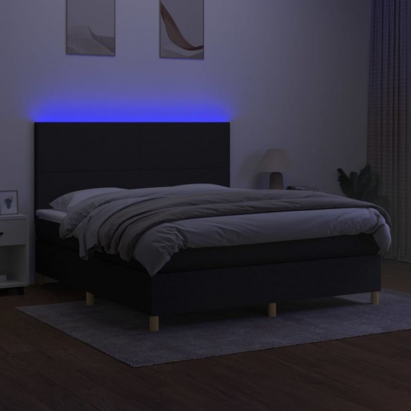 Sommier à lattes de lit et matelas et LED Noir 180x200 cm Tissu