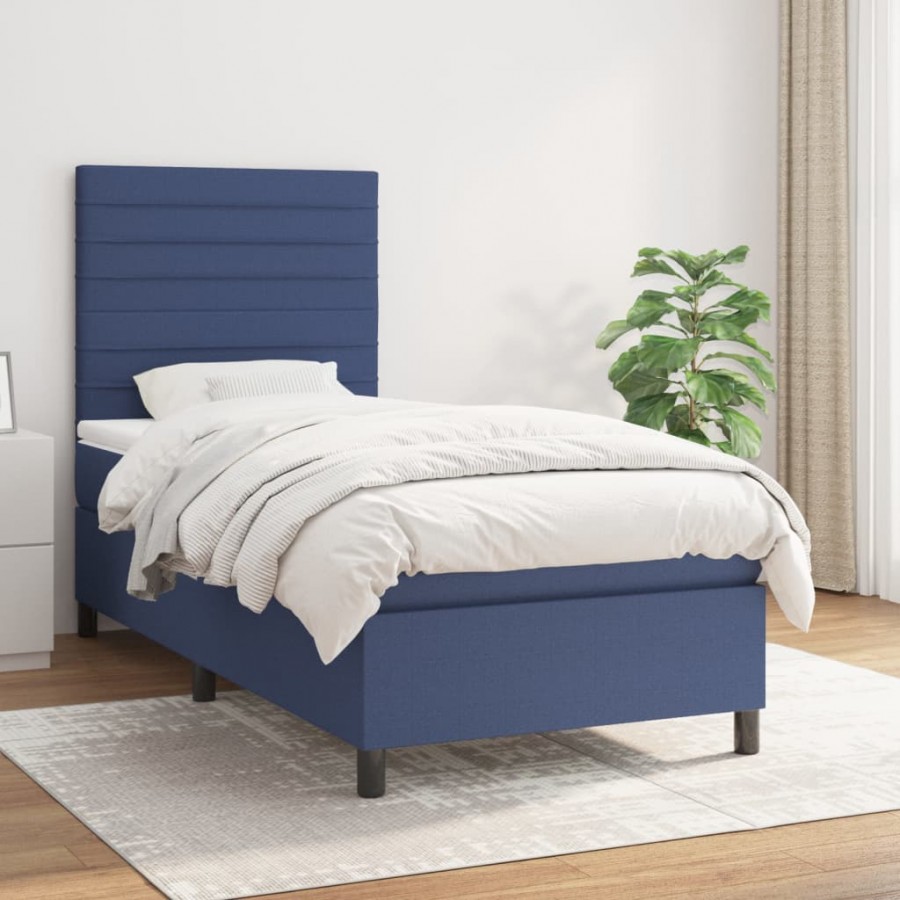 Cadre de lit avec matelas Bleu 100x200 cm Tissu