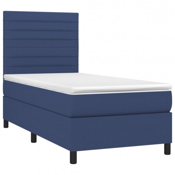 Cadre de lit avec matelas Bleu 100x200 cm Tissu