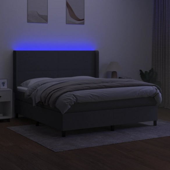 Cadre de lit matelas LED Gris foncé 180x200 cm Tissu