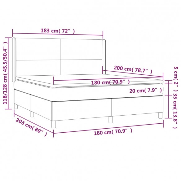 Cadre de lit matelas LED Gris foncé 180x200 cm Tissu