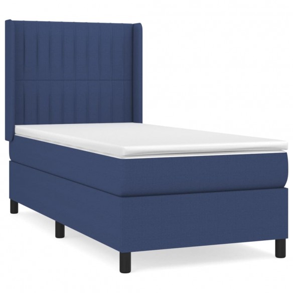 Cadre de lit avec matelas Bleu 100x200 cm Tissu