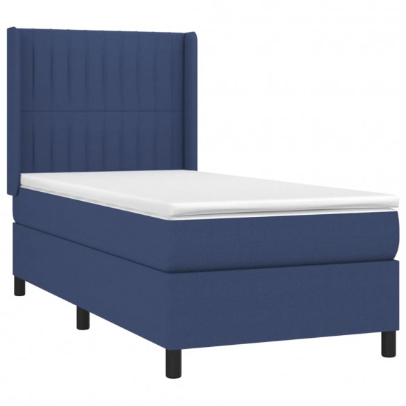 Cadre de lit avec matelas Bleu 100x200 cm Tissu