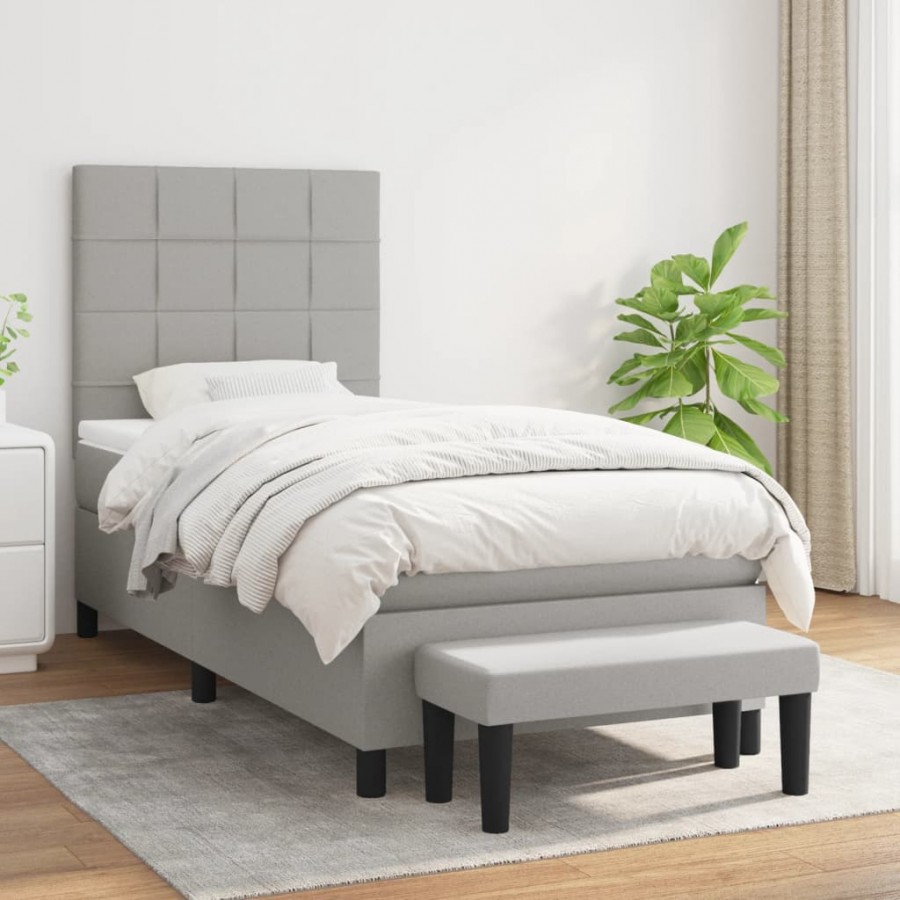 Sommier à lattes de lit avec matelas Gris clair 90x200 cm Tissu