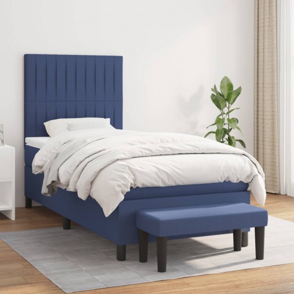 Cadre de lit avec matelas Bleu 100x200 cm Tissu