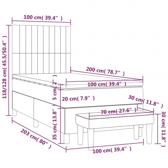 Cadre de lit avec matelas Bleu 100x200 cm Tissu