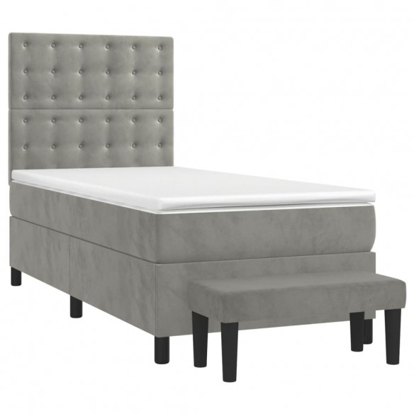 Cadre de lit et matelas Gris clair 100x200cm Velours