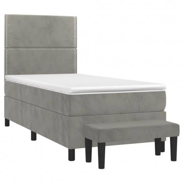 Cadre de lit et matelas Gris clair 90x190 cm Velours