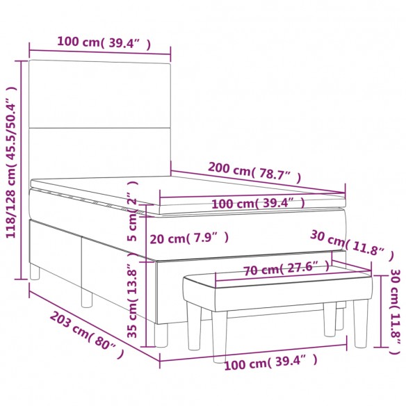 Cadre de lit avec matelas Gris foncé 100x200 cm