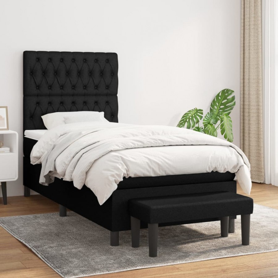 Cadre de lit avec matelas Noir 100x200 cm Tissu