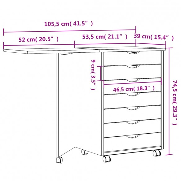 Armoire roulante avec bureau MOSS blanc bois de pin solide