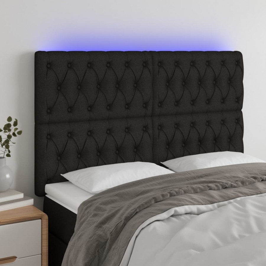Tête de lit à LED Noir 160x7x118/128 cm Tissu