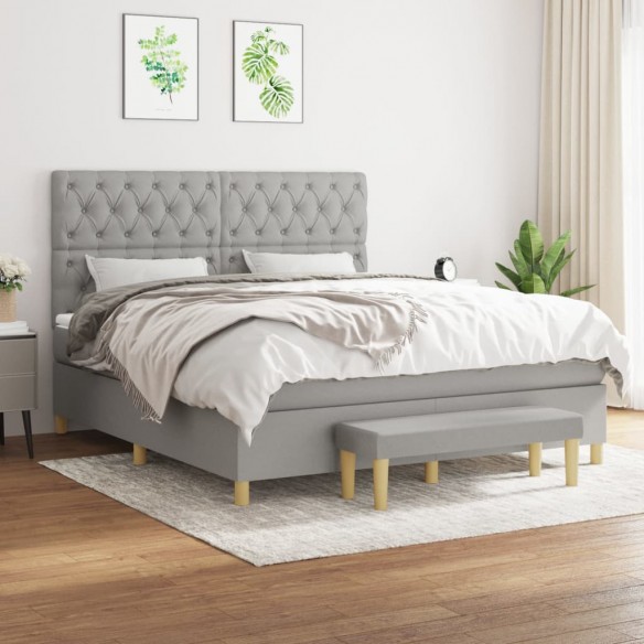 Cadre de lit avec matelas Gris clair 160x200cm Tissu