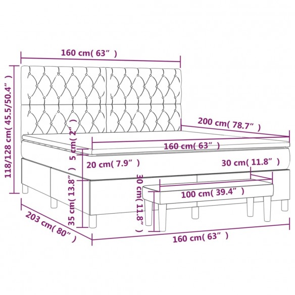 Cadre de lit avec matelas Gris clair 160x200cm Tissu