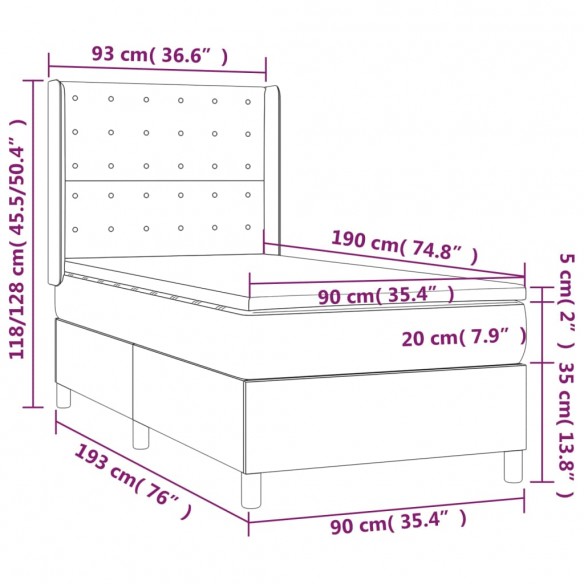 Cadre de lit avec matelas Noir 90x190 cm Similicuir