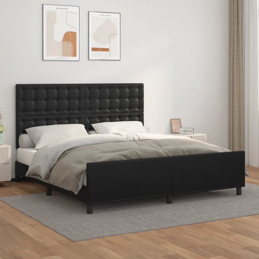 Cadre de lit avec tête de lit Noir 180x200 cm Similicuir