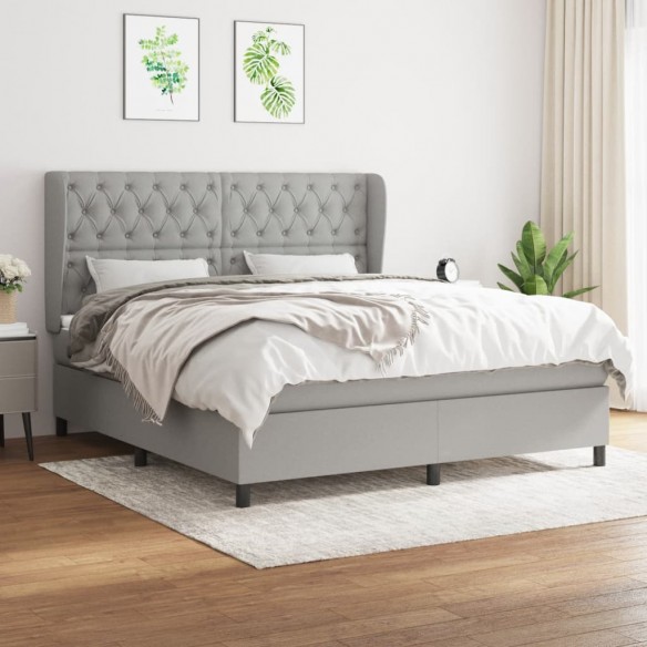 Cadre de lit avec matelas Gris clair 160x200cm Tissu