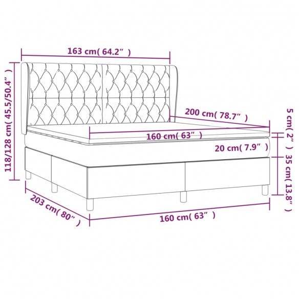 Cadre de lit avec matelas Gris clair 160x200cm Tissu