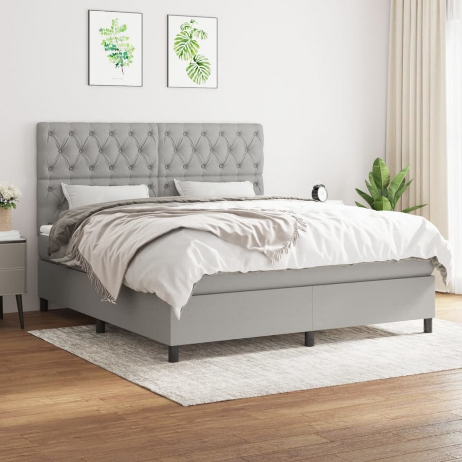 Cadre de lit avec matelas Gris clair 160x200cm Tissu