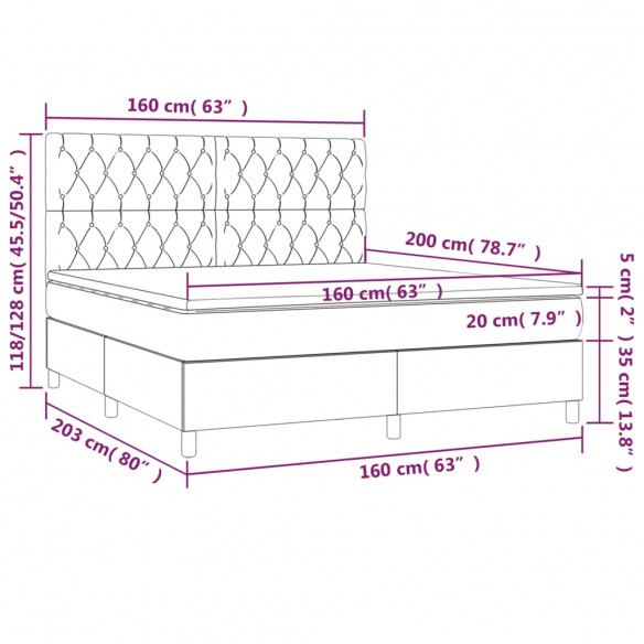 Sommier à lattes de lit avec matelas Gris clair 160x200cm Tissu