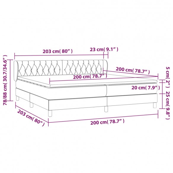 Cadre de lit et matelas Gris foncé 200x200cm Velours