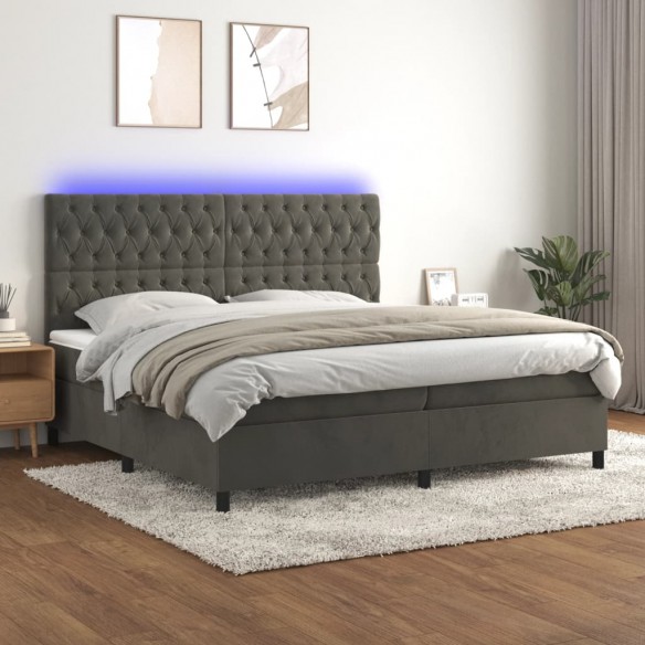 Cadre de lit matelas et LED Gris foncé 200x200 cm