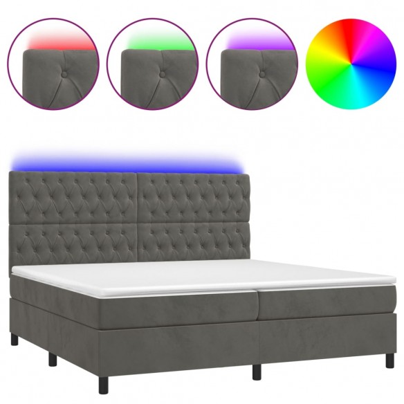 Cadre de lit matelas et LED Gris foncé 200x200 cm