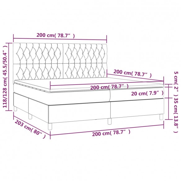 Cadre de lit matelas et LED Gris foncé 200x200 cm