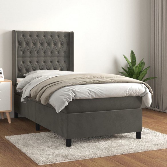 Cadre de lit avec matelas Gris foncé 100x200 cm