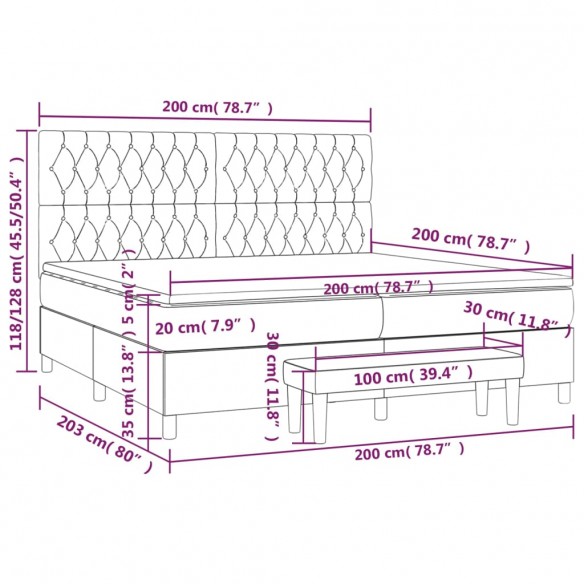 Cadre de lit et matelas Gris foncé 200x200cm Velours