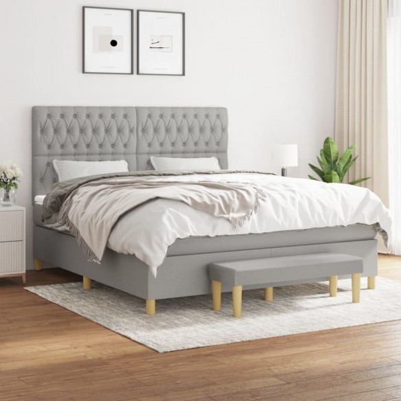 Cadre de lit avec matelas Gris clair 180x200cm Tissu