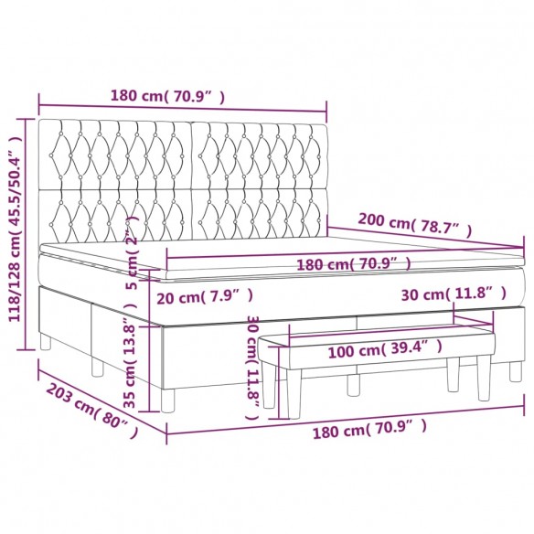 Cadre de lit avec matelas Gris clair 180x200cm Tissu